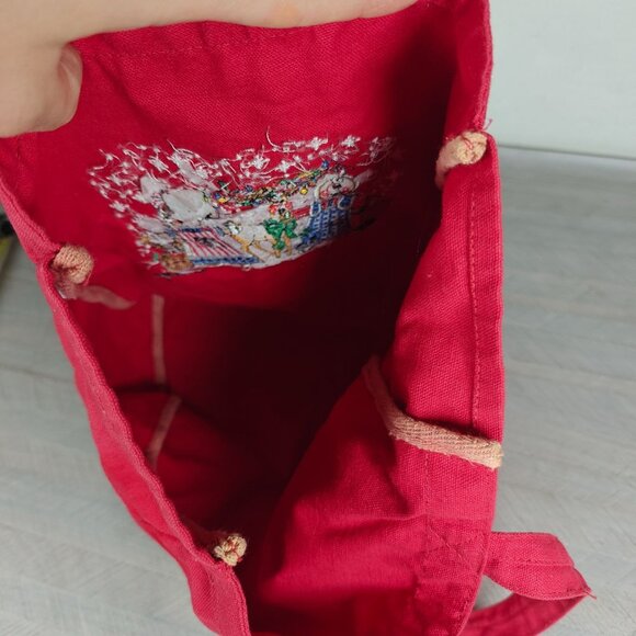 Vintage Longaberger Red Tote Bag With Gingerbread Embroidery & Double Handles - Picture 5 of 5